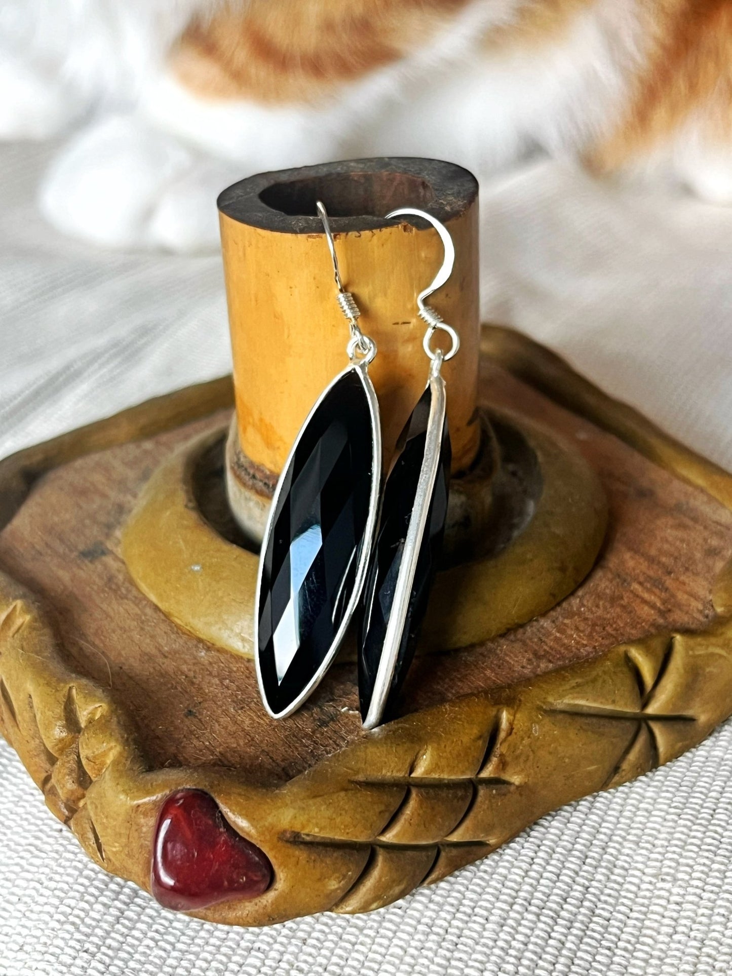 Onyx earrings navette - MetalForgeJewelry