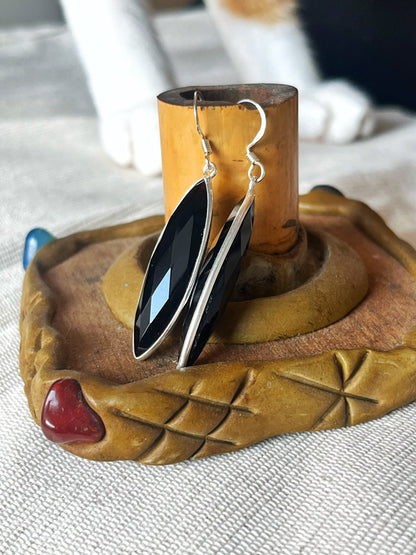 Onyx earrings navette - MetalForgeJewelry