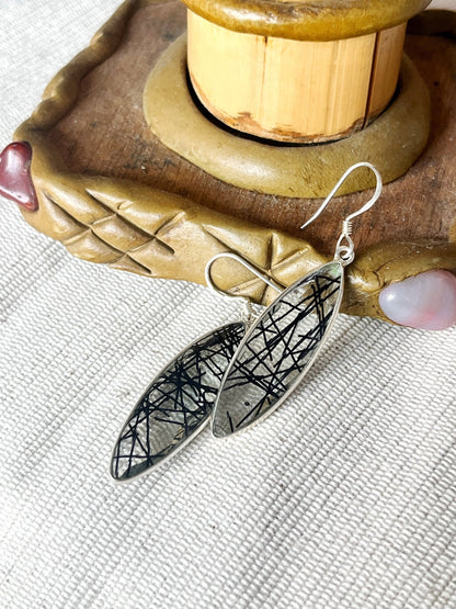 Rutilated quartz earrings navette - MetalForgeJewelry