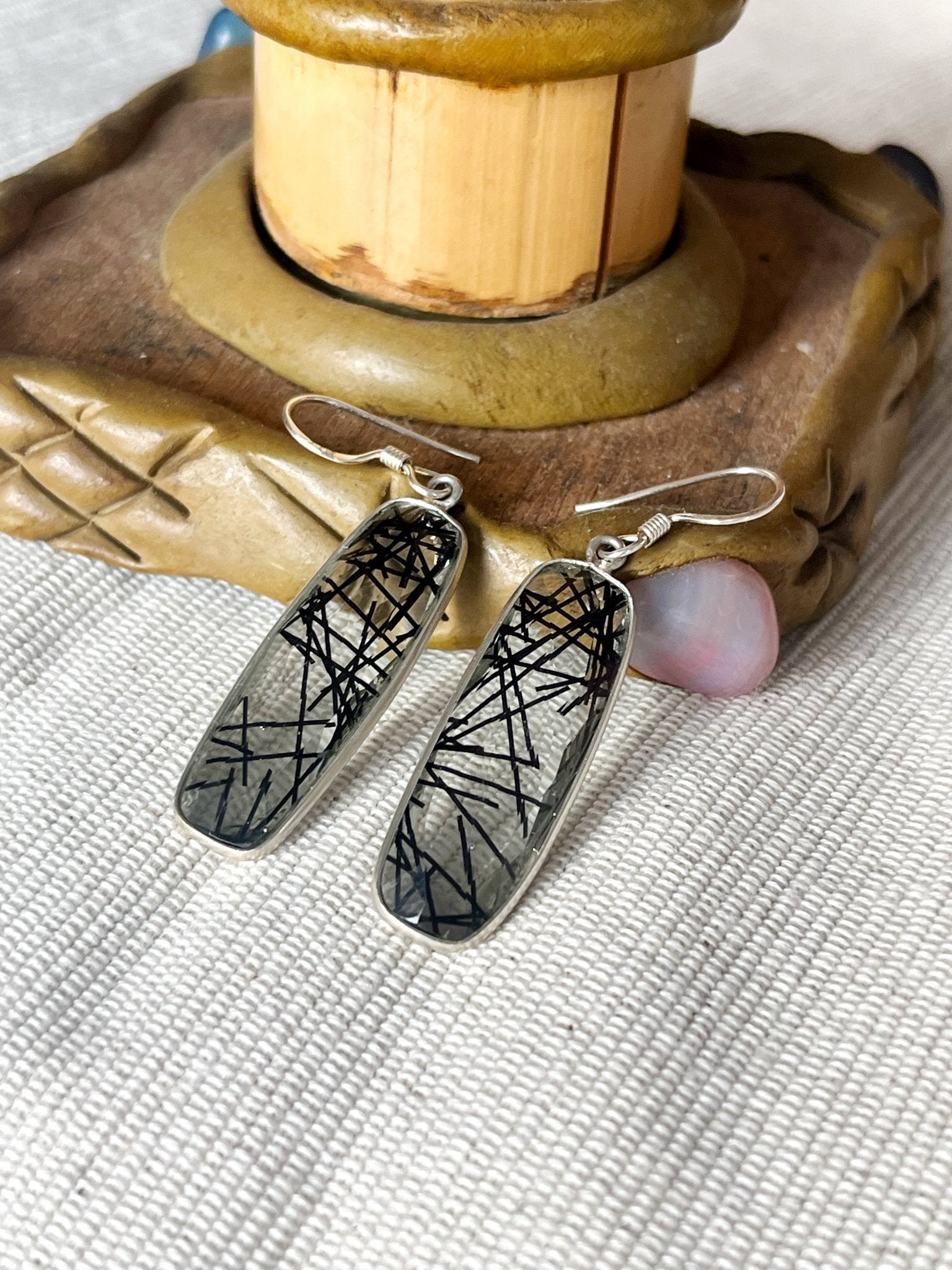 Rutilated quartz earrings rectangle - MetalForgeJewelry